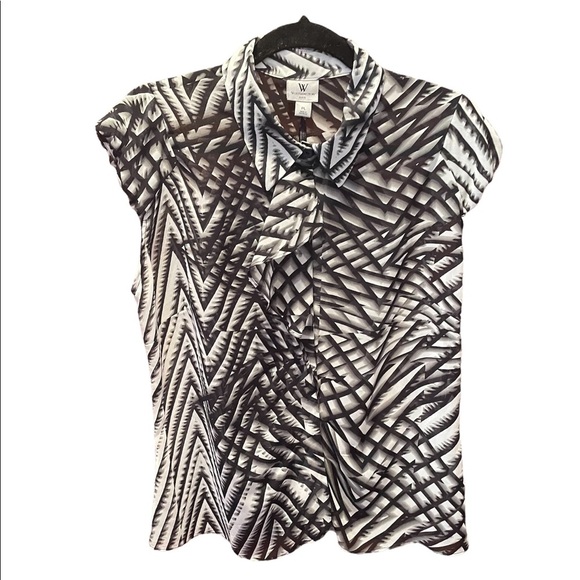 NWT Worthington Woman’s black and white abstract cap sleeve blouse size PL - Picture 1 of 8
